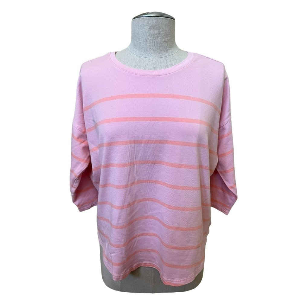 Women's Vineyard Vines Relaxed Fit Pink Striped 3/4 Sleeve T-Shirt, Size Small